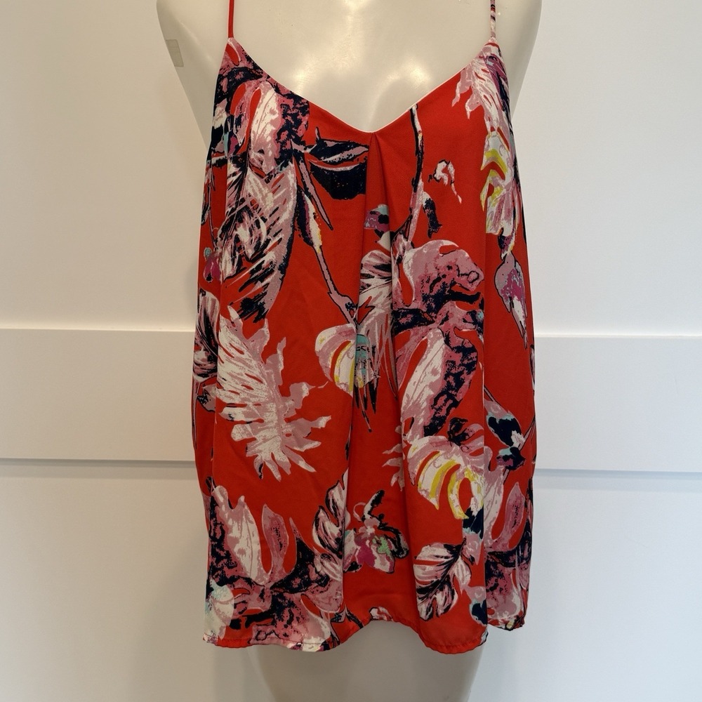 Allison Joy Tank Top Women's L Red Tropical Floral Tank T- Back Sleeveless USA